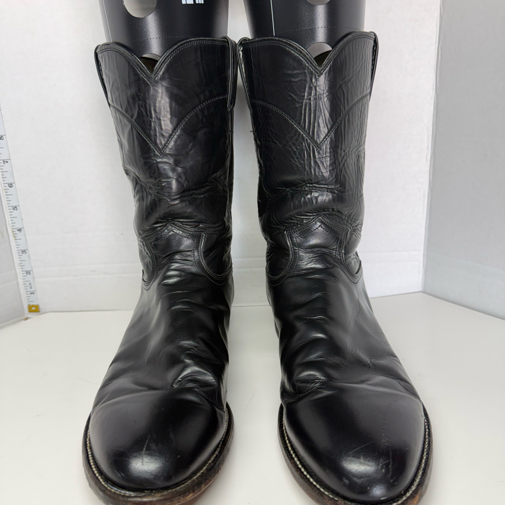 Vintage Justin Men’s 3133 Black Kipskin Leather Roper Boots 12 D (Made in USA)